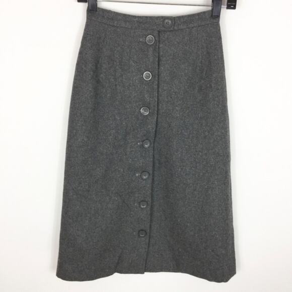 Franck Olivier Paris VTG Skirt 24" Size 38 Gray Wool Career Button Front A-Line - Picture 1 of 6